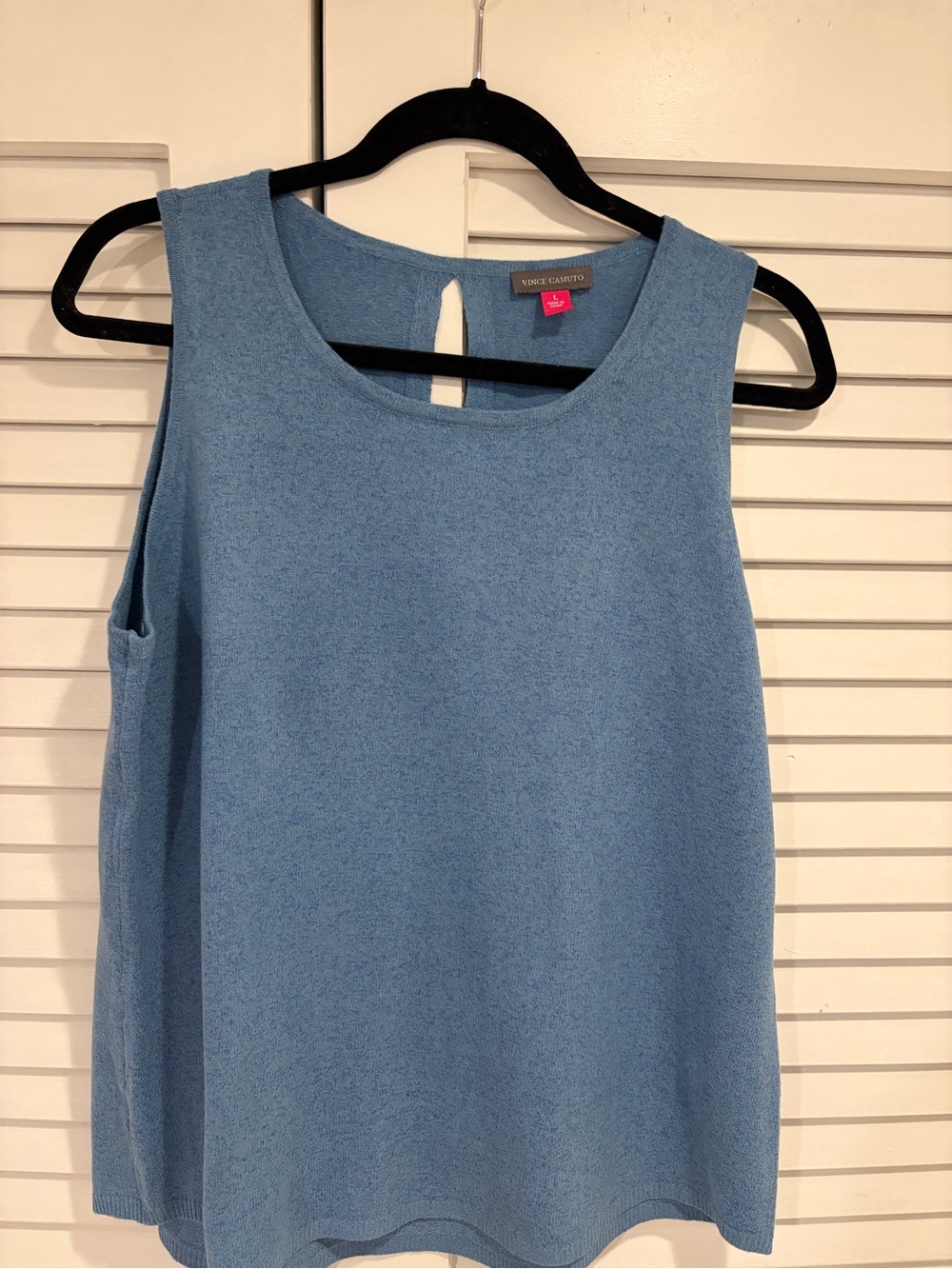 Vince Camuto Dusty Blue Sleeveless Knit Sweater Top Keyhole Back Size Large